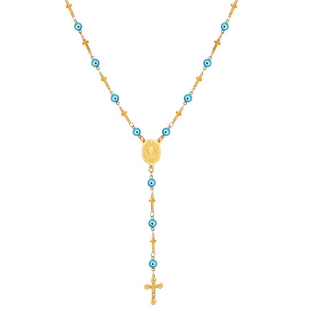 Stainless Steel Rosary Necklace Gold Tone